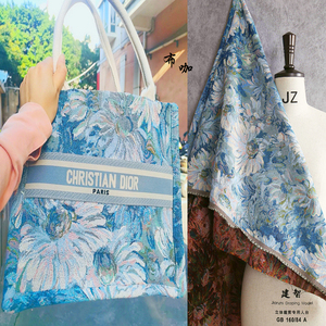 蓝白莫奈的画提花布料 麻袋包包改造立体廓形手工DIY装饰桌布面料