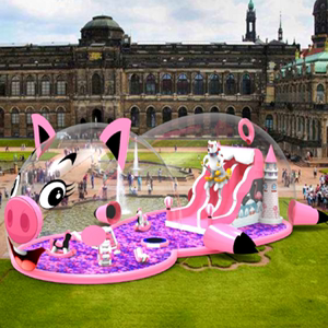 新品大型粉红鼠猪充气水晶宫泡泡屋百万海洋池蹦床滑梯儿童游乐园
