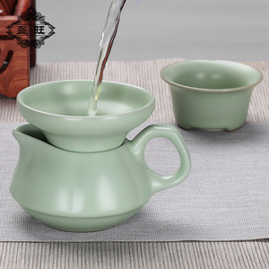 巴花陶瓷茶具公道杯加茶漏套装一体分茶器公杯分茶杯公道壶装茶器