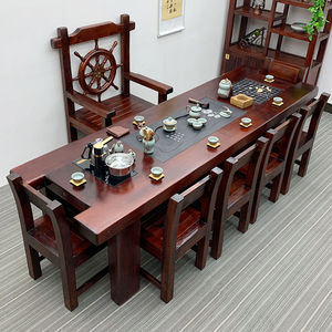新老船木茶桌椅组合实木功夫泡茶台新中式茶几茶道茶艺桌办公喝茶