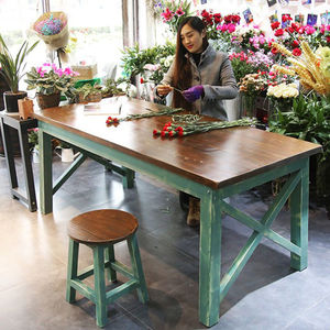 新快餐桌椅组合家用花店工作台复古长方形包花桌子实木饭店餐厅桌