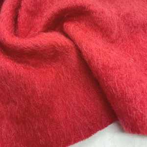 春秋季纯羊毛面料西瓜红色马海毛羊毛绒感做围巾开衫毛衣布料清仓