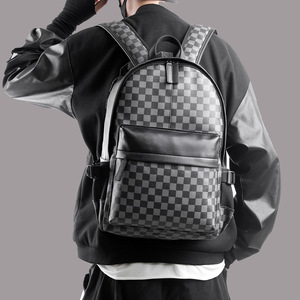 新款时尚经典格子韩版大容量双肩包个性潮男旅行背包14寸电脑包男