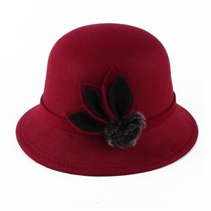 秋季帽子女 韩版纯色呢子盆帽蝴蝶结装饰礼帽毛呢帽子时装帽子