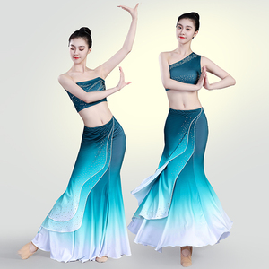 新款傣族舞蹈演出服艺考服装表演服女傣族服装练功裙鱼尾半身裙