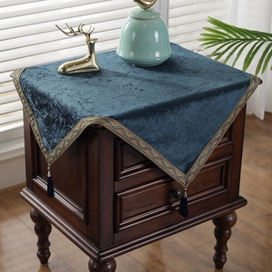 轻奢优雅厚重床头柜桌布中式正方形布艺冰箱盖布桌旗茶几防尘盖巾