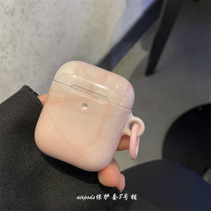 简约淡粉色大理石适用苹果无线蓝牙airpods pro1代2代3代耳机保护套