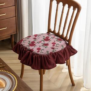 新款美式餐椅垫hm家用椅子垫子坐垫可拆洗薄款四季通用绑带坐垫