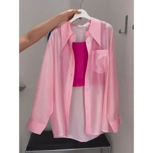 小众设计感火龙果粉色防紫外线防晒衬衫修身纯欲吊带背心两件套装