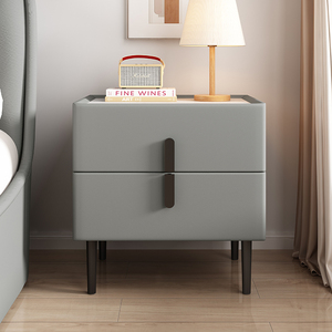 床头柜高档岩板现代简约储物柜轻奢大尺寸50cm宽高皮质迷你床边柜