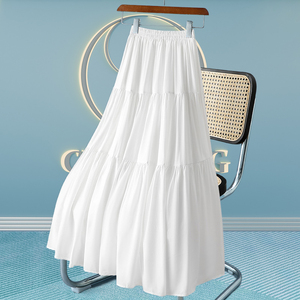 高端白色半身裙女2024新款夏季高腰显瘦垂坠感蛋糕裙子搭配的上衣