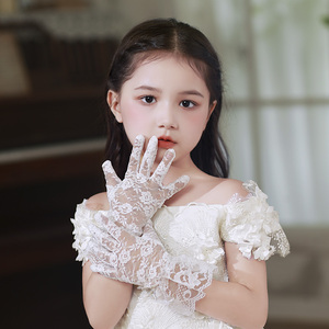 儿童婚纱礼服手套公主蕾丝女童女孩演出礼仪舞蹈演出花童指挥五指