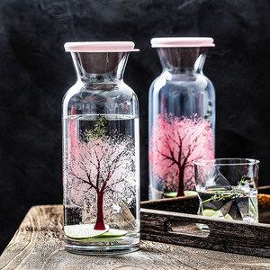 日式樱花树变色玻璃凉水壶家用耐高温水瓶套装随手杯子果汁冷水壶