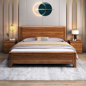 新乌金木实木床双人床气压高箱床储物床带抽屉主卧室大床新中式床