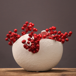 简约现代陶瓷花瓶创意蛋壳仿真花红果工艺品玄关电视柜摆件装饰品