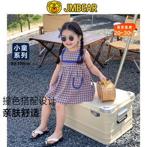 JMBEAR杰米熊女童裙子新品春夏季经典简约小童美式复古格子连衣裙