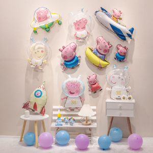 小猪佩奇乔治铝膜气球儿童生日周岁卡通装饰派对场景背景墙布置