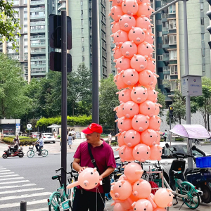 抖音网红小猪 猪头 头 粉红气球棒猪头后备箱夜市地摊批发充气