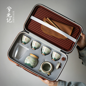 手绘哥窑旅行茶具套装家用户外露营喝茶泡茶侧把茶壶茶杯2024新款
