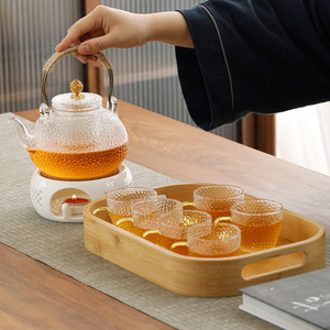 轻奢下午水果茶过滤玻璃花茶壶套装蜡烛加热温茶炉美容院花草茶具
