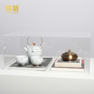 新中式亚克力书本香炉茶具组合摆件样板房茶几书房茶室桌面装饰品