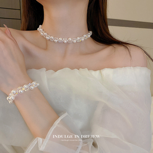 珍珠项链女高级气质名媛choker脖子颈链白色项圈装饰锁骨链配饰品