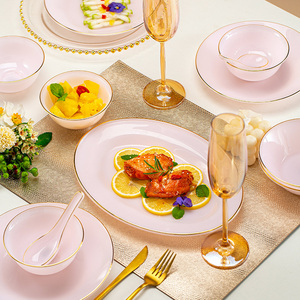 进口轻奢玉瓷碗碟套装家用高档陶瓷碗欧式简约餐具碗盘碗筷