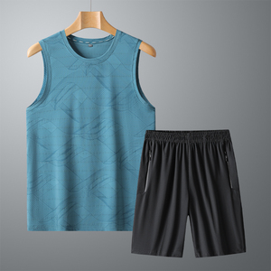 夏季男士背心短裤两件套宽松无袖速干休闲运动套装男跑步篮球服装
