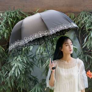 深拱形防晒蘑菇公主雨伞黑胶遮阳折叠晴雨两用女太阳伞学生大雨。