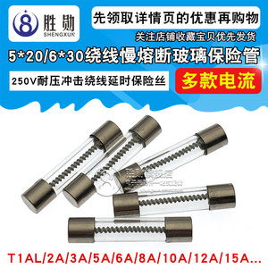 5*20mm 绕线慢熔断音响玻璃保险丝管 T1AL/2A/3A/5A-10A250V 6X30