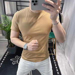纯色T恤男欧洲站紧身欧货潮流时尚健身短袖夏季显身材高端上衣服