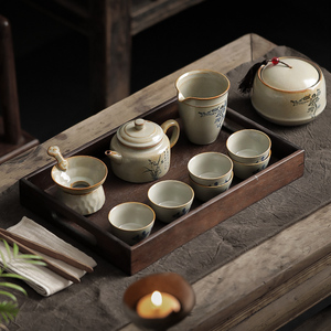 草木灰功夫茶具套装家用客厅中式陶瓷泡茶壶复古高端茶盘整套茶具