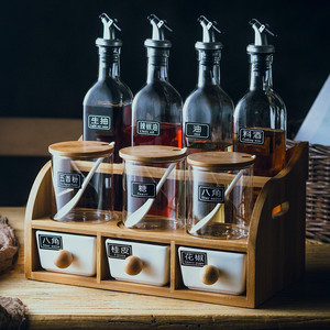 厨房玻璃调料盒调味瓶套装酱醋油瓶组合装北欧风格家用陶瓷盐糖罐