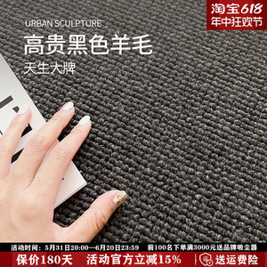 RSEMNIA意式极简高级感黑色羊毛编织地毯客厅卧室易打理耐脏地垫
