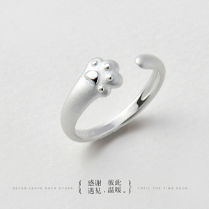 原创银戒指女学生猫爪创意猫咪日韩国简约食指开口活口小指尾戒
