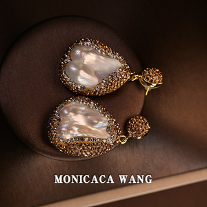 【MONICACA WANG】轻奢天然淡水珍珠镶嵌捷克钻耳环ly00003489