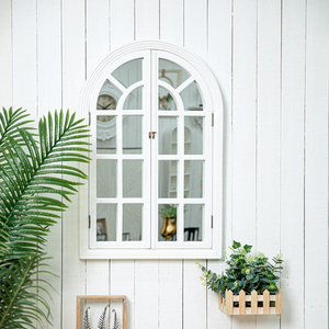 美式假窗白色对开门假窗镜实木创意造景背景墙挂件家居墙面装饰