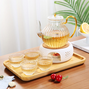 广式水果花茶壶套装玻璃茶具蜡烛加热底座托盘下午茶花草茶具茶杯