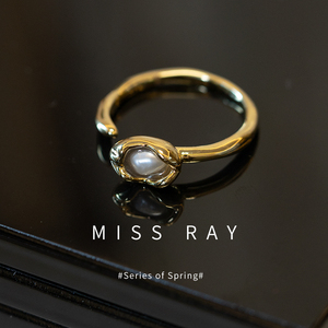 「金豌豆」小众法式复古珍珠戒指开口可调节简约设计感艺术指环
