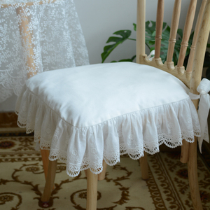 定制欧式法式白色蕾丝刺绣荷叶边纯棉布艺透气坐垫椅垫座垫套