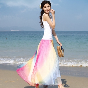 雪纺半身裙女夏长款纱裙海边度假沙滩裙8米大摆长裙仙女彩色裙子