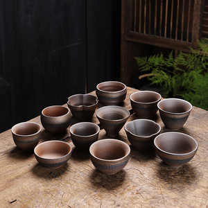 岩泥原矿土品茗杯单个家用创意小茶盏陶瓷喝水杯子古朴个人主人杯