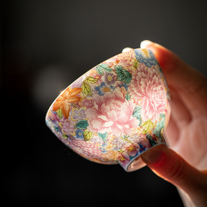 中国风珐琅彩陶瓷主人杯单杯女士高端茶具泡茶杯个人专用茶道杯