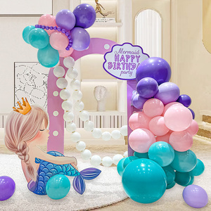 美人鱼生日布置装饰场景女孩周岁儿童派对气球可定制背景墙KT板