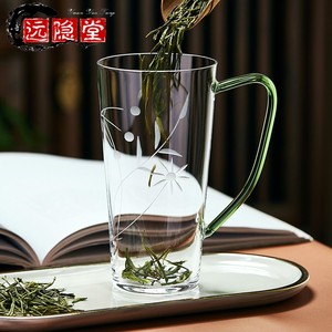 泡绿茶专用玻璃杯家用女士个人专用喝水杯办公室带把透明龙井茶杯