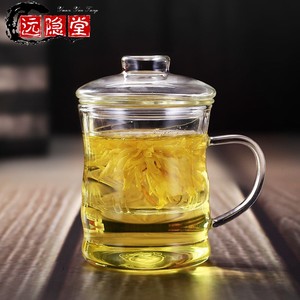 加厚高硼硅耐热玻璃杯竹节杯三件套杯透明带盖水杯过滤花茶泡茶杯