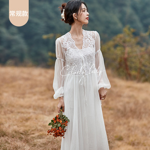 晨袍女新娘婚礼法式高级感长款睡衣冬季结婚小众白色睡袍吊带套装