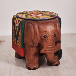泰国大象圆矮凳木质实木茶几凳子结实东南亚风格家具墩木凳换鞋凳