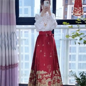 新中式国风改良版上衣搭配马面裙两件套装女士早春季新款红色汉服