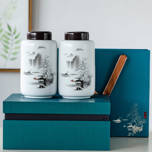陶瓷茶叶罐礼盒装空盒通用包装盒大号双罐防潮密封绿茶红茶白茶